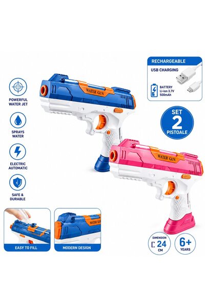 VARENTIS Set de 2 pistoale cu apă electrice reîncărcabile prin USB, roz și al...