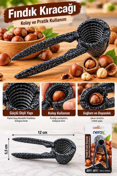 Doori Metal Fındık Kıracağı – Ergonomik Saplı, Dişli Hazneli, Pratik ve Dayanıklı Fındık Kırma Aparatı
