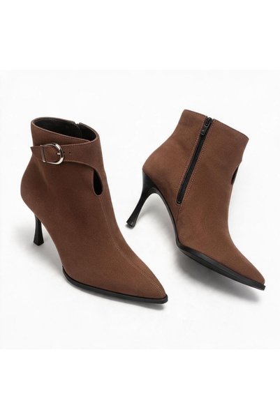 NE&VE SHOES Brown Suede Women's Pointed Toe Boots with Accessory Details and ...