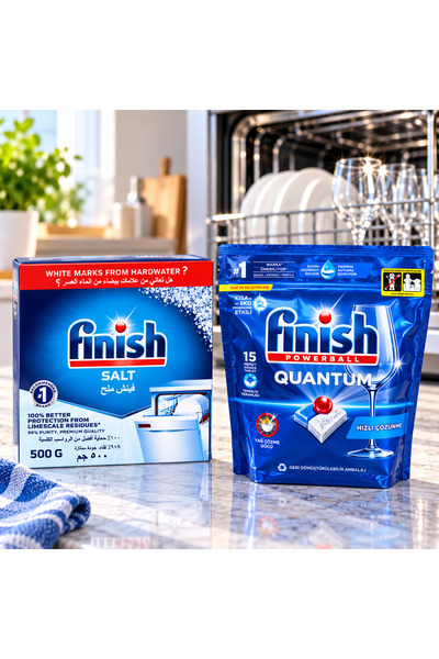 Finish Dishwasher Finch Set - 15 Quantum Tablets + 500g Salt