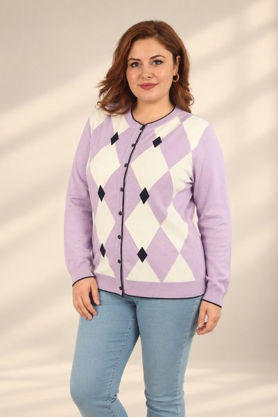 By Saygı Women's Diamond Patterned, Button-Front, Plus-Size Viscose Knit Card...