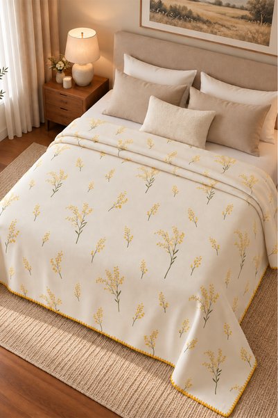 DECOVİST HOME Çift Kişilik Termal Battaniye – Yumuşak Dokulu, Çiçek Desenli K...