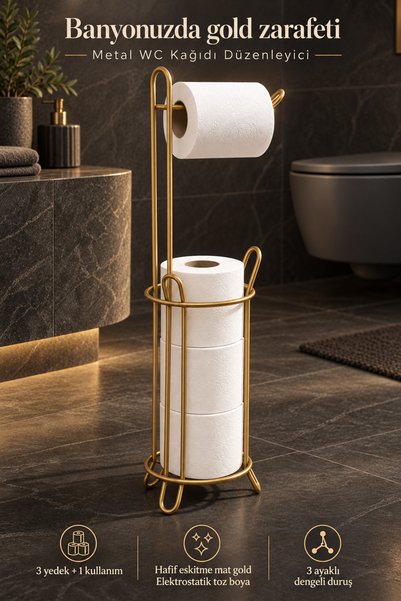Magic Objects Ayaklı Gold Tuvalet Kağıtlığı Peçetelik Tutacağı, WC Kağıtlık A...