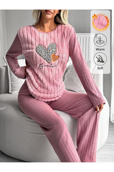Mios Moda Patterned Women's Welsoft Plush Cotton Pajama Set