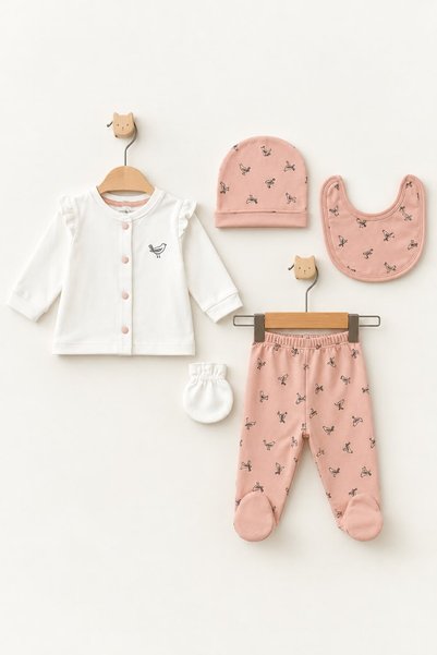 Aziz Bebe Girl Baby 5-Piece Hospital Discharge Set, 0–3 Months