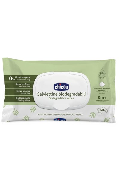 Chicco Servetele umede biodegradabile cu clapeta, fara alcool si sapun, 60buc...