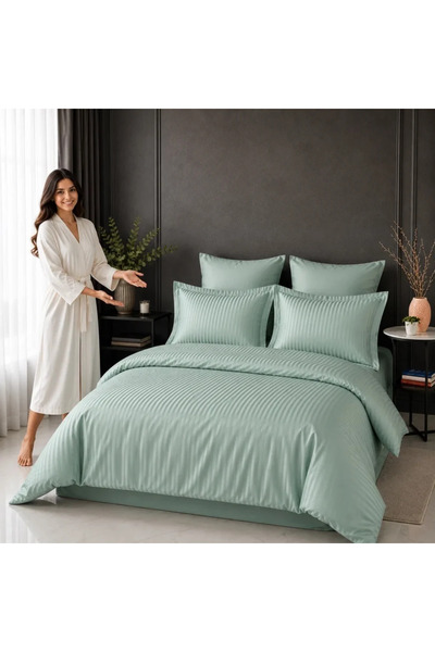 RALEX PUCIOASA Lenjerie de pat Damasc hotelier 100% bumbac – Mint, King Size ...