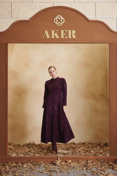 Aker Burgundy Sleeve Detail Dress with Pleated Details