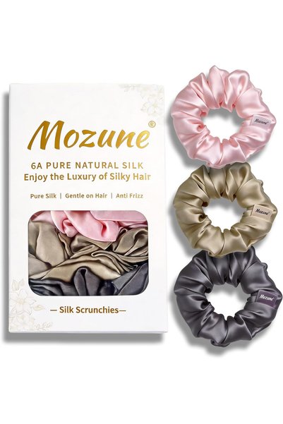 Mozune 3 Pack Pure Silk Scrunchies, 22 Momme Smooth Soft Hair Ties, No Crease...