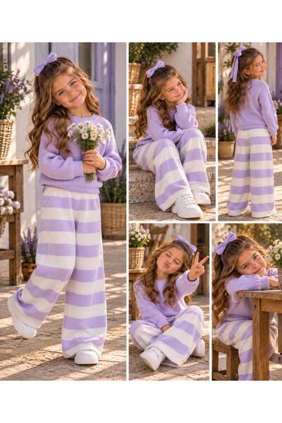 ARBİ kids Girls' Lilac Knit Sweater and Knit Pants Set