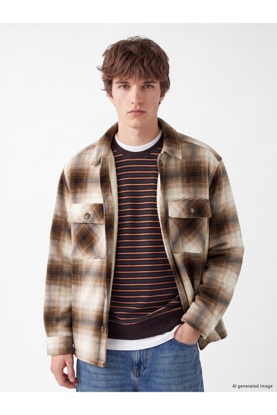 LC Waikiki XSIDE Yellow Plaid Fleece-Lined "Comfort & Relax" Men's Shirt Jack...