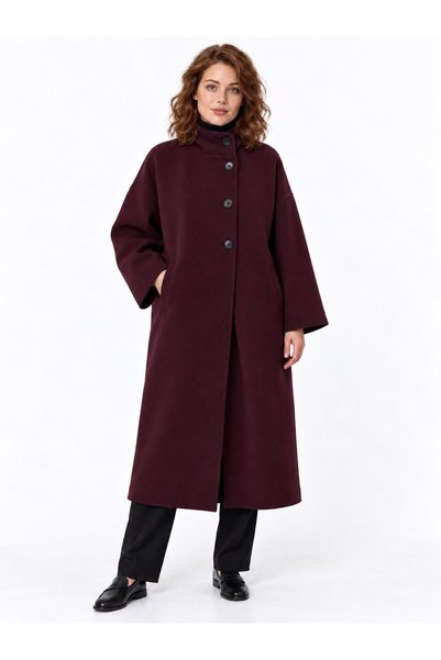 Lavix Palton lung oversize de damă, culoare bordo