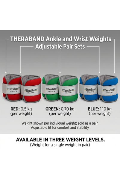 THERABAND Adjustable Ankle and Wrist Weights, Pair Set with Neoprene Exterior...