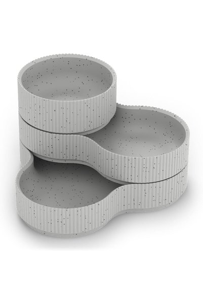 Generic Stackable Desk Tray Set of 3, Ribbed Round, Double and Triple Bowl Or...