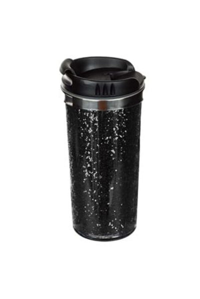 UNIC Black Metal Coffee Tumbler with Black Glitter, Lid & Spout - 450ml