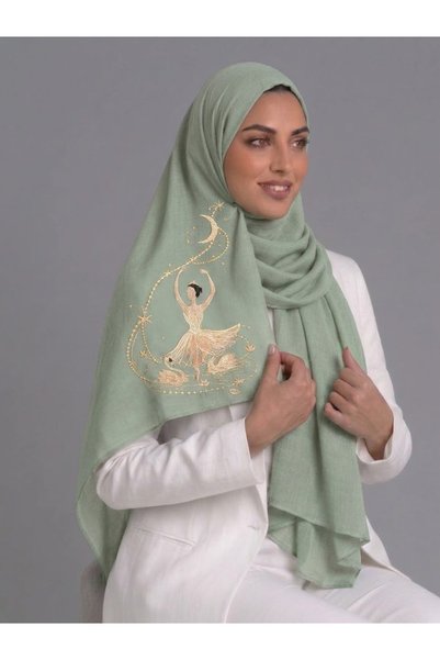 Veil Designer Two-Layered Voile Scarf with Distinctive Embroidery on Both Sid...