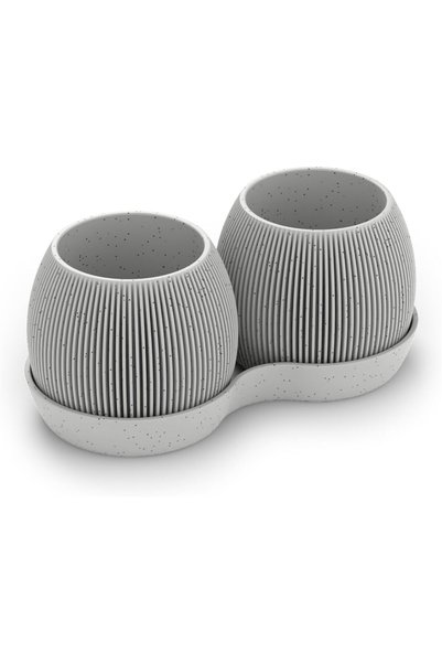 Generic Duo Planter Set with Shared Drip Tray, 2 Fin Texture Plant Pots with ...