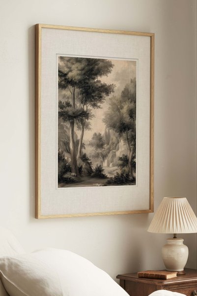 Zevahir Mobilya Dekorasyon 1 VINTAGE FOREST-THEMED ART PRINT WITH A PENCIL SK...