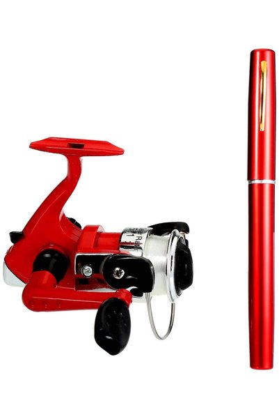 Generic [H8022 Red]Mini Aluminum Pocket Pen Fishing Rod Pole Reel