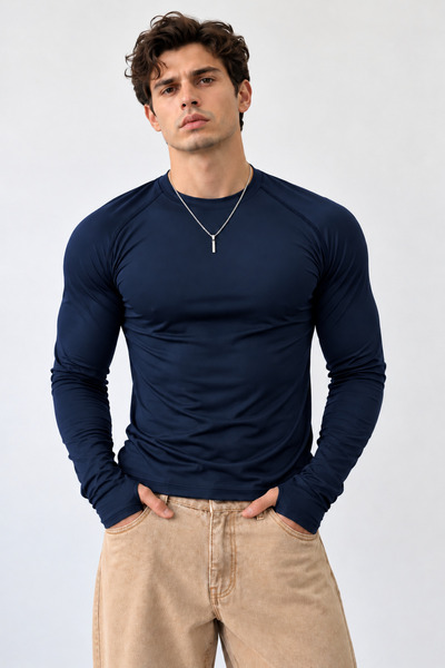 Tarz Cool Men's Long-Sleeve Crew Neck Slim-Fit Tight-Cut Basic T-Shirt with T...