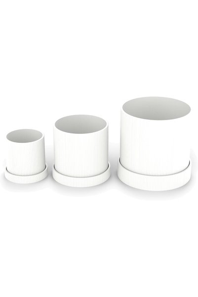 Generic Ridged Planter Set of 3 with Drip Trays, 8.3, 10.8 and 14.1 cm Tall, ...