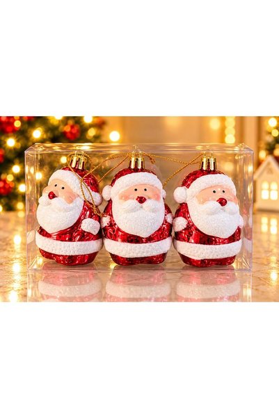 myhomehediyelik Red Christmas Tree Ornaments with Santa Claus Figures, Set of 3