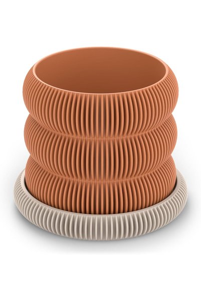 Generic Fin Plant Pot with Drip Tray, Cacti and Small Indoor Plants, Modern D...