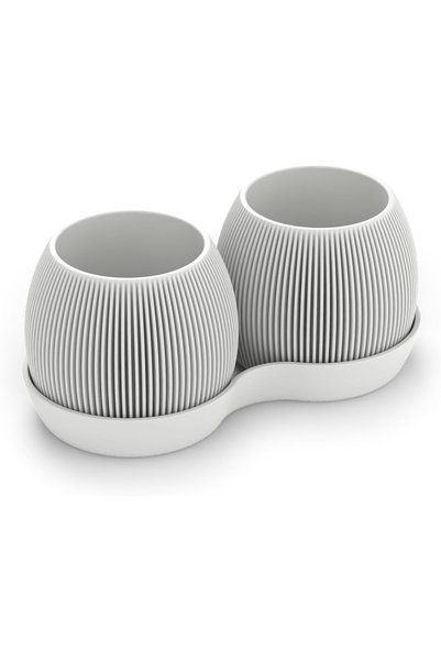 Generic Duo Planter Set with Shared Drip Tray, 2 Fin Texture Plant Pots with ...