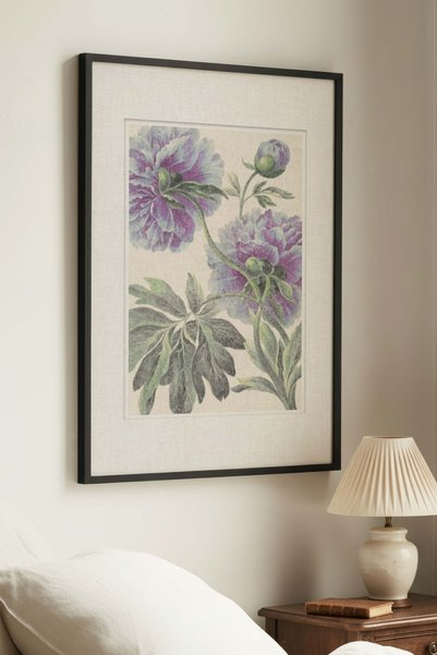 Zevahir Mobilya Dekorasyon 1 VINTAGE PAINTING WITH AN ANTIQUE PURPLE PEONY MO...