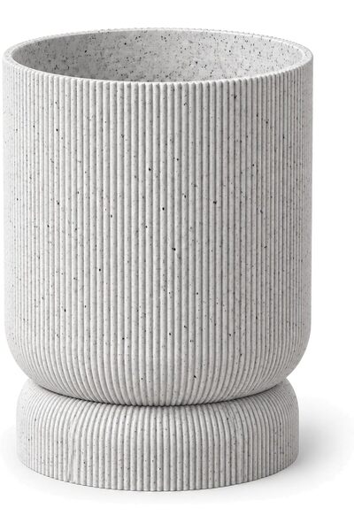 Generic Large Ribbed Planter with Twist-Lock Drip Tray, 13.2 cm Opening, Marble
