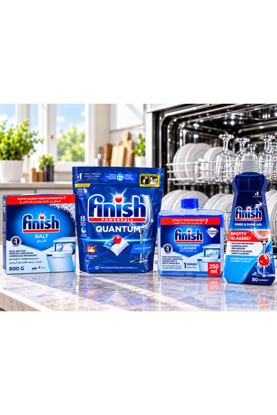 Finish Dishwasher Finch Set 4 Pieces - Quantum 15 Tablets + Salt 500g + Dishw...