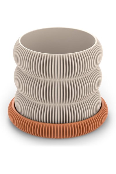 Generic Fin Plant Pot with Drip Tray, Cacti and Small Indoor Plants, Modern D...