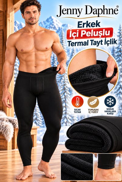 Jenny Daphne Men's Plush-Lined Thermal Leggings – Heat-Retaining Winter Under...