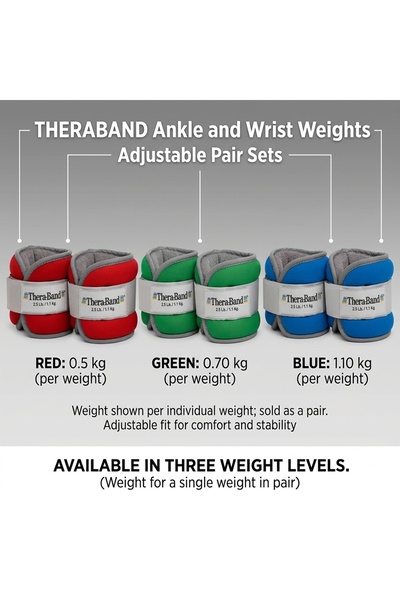 THERABAND Adjustable Ankle and Wrist Weights, Pair Set with Neoprene Exterior...