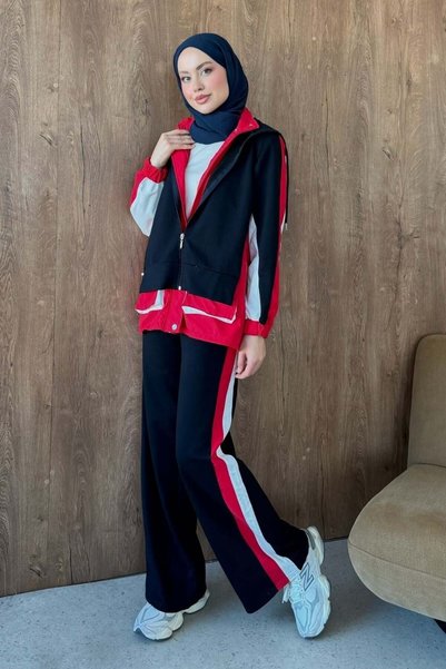 Şule Giyim Self Garnili Suit Red