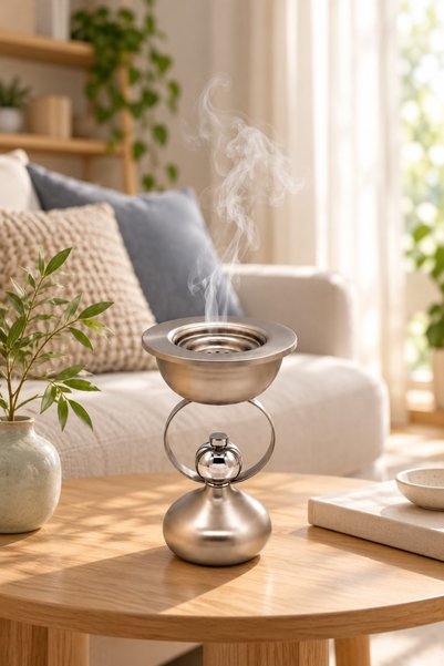 Generic مبخرة ستانلس ستيل غامق مطفي بلمسات فضية بتصميم كروي (ارتفاع 20 سم) – ...