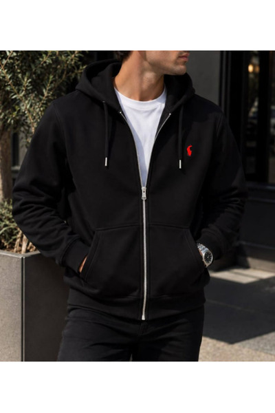 m.baba 3 İplik Şardonlu Fermuarlı Kapüşonlu Hoodie Zip Hırka
