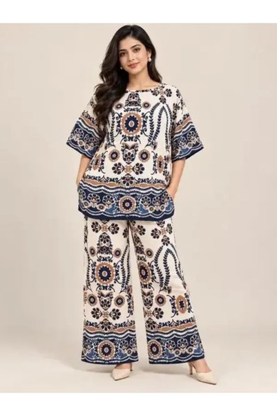 Generic Brand Women's Elegant Floral Printed 2-Piece Cord Set