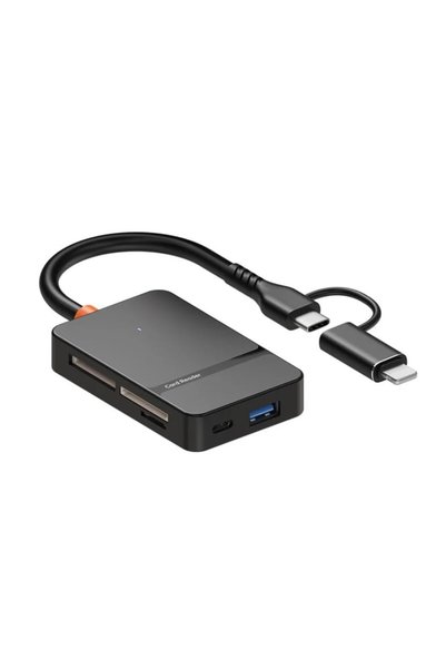 HeliosStar Çoklayıcı Adaptör 8 in 1 Lightning/Type-c To USB A, SD TF MS/Macbook uyumlu Çevirici Adaptör Çok Por