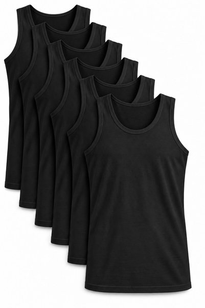 REN Men's 6-Piece Black Undershirts, 100% Cotton Single Jersey Fabric Men's U...