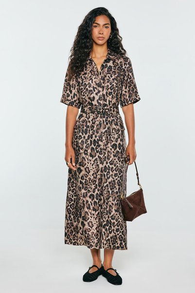 Big Star Rochie de damă cu amestec de in, cu imprimeu leopard, maro Larisa 80...