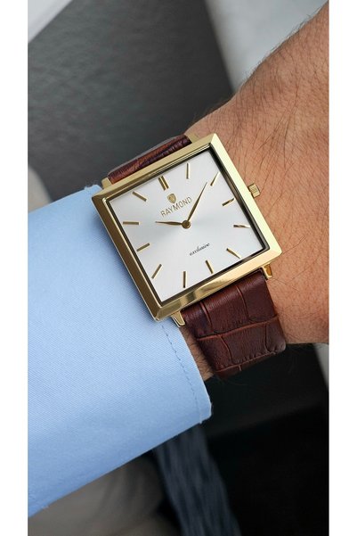 Raymond RYM-G633197MB - MEN'S WATCH WITH RETRO LEATHER STRAP - STAINLESS STEE...