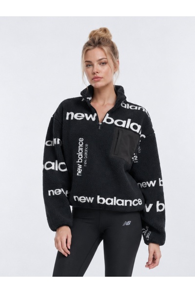 New Balance Lifestyle Μαύρο γυναικείο μπουφάν φλις με μισό φερμουάρ