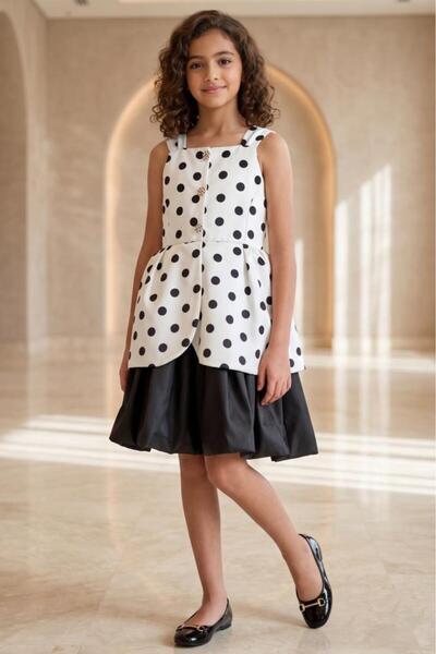 Alesaei-mondo tondo Girls' elegant black and white dress S01339