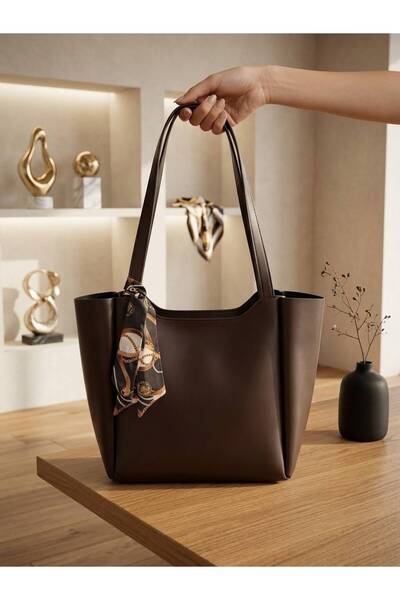 GM BROWN Women's Shopper Bag and Shoulder Bag with Scarf and Zipper Closure