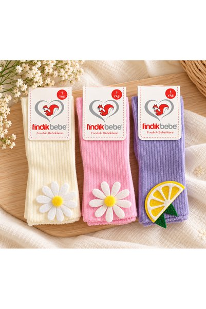 SANTRALBEBE Girl's 3-Piece Socks