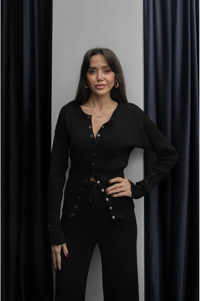 buqre's moda Set elegant de tricotaj pentru femei, cu nasturi și detalii