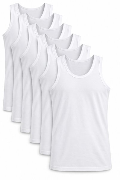 REN Men's 6-Piece White Undershirts, 100% Cotton Single Jersey Fabric Men's U...