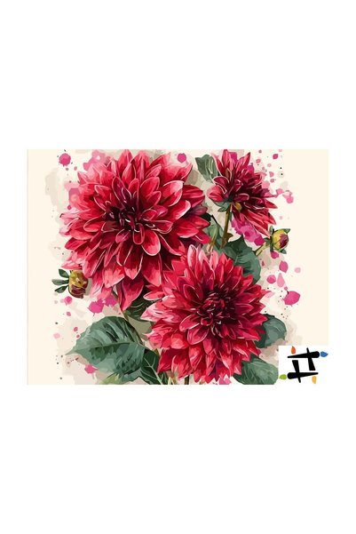 Painting-numbers Set pictura pe numere Flori de Dalie Rosii 6505, panza pe ra...