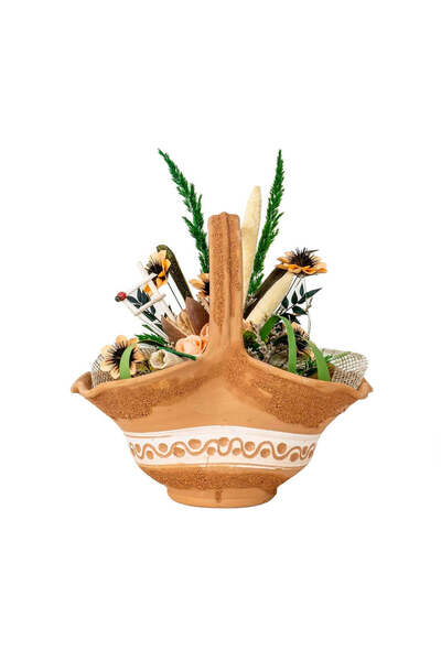 FOXMAG24 Coș mare din ceramică cu flori textile multicolore, înălțime 30 cm